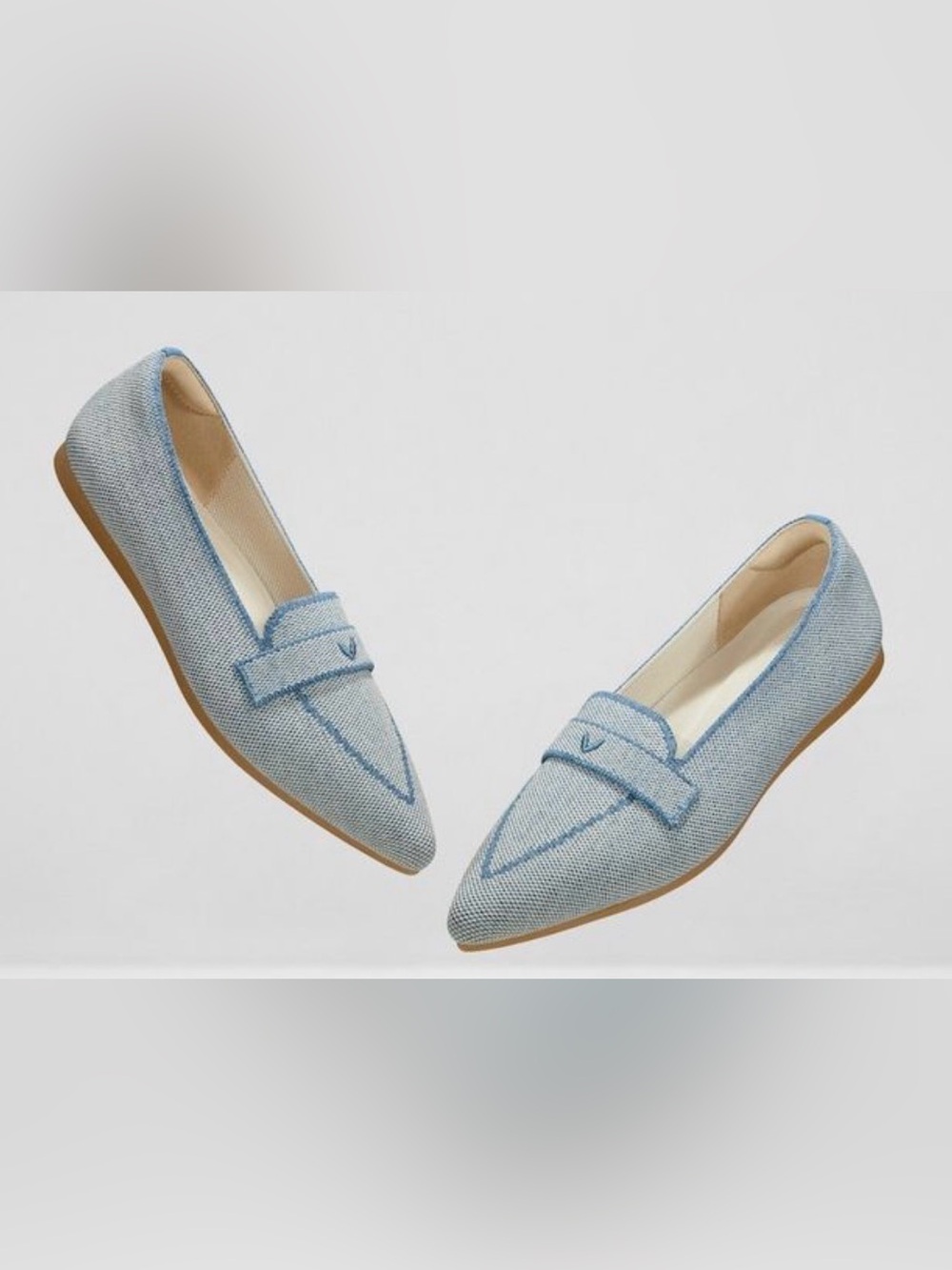 VIVAIA Amelia Slip On Point Toe Contrast Piping Knit Flat Loafers size 39/8-8.5